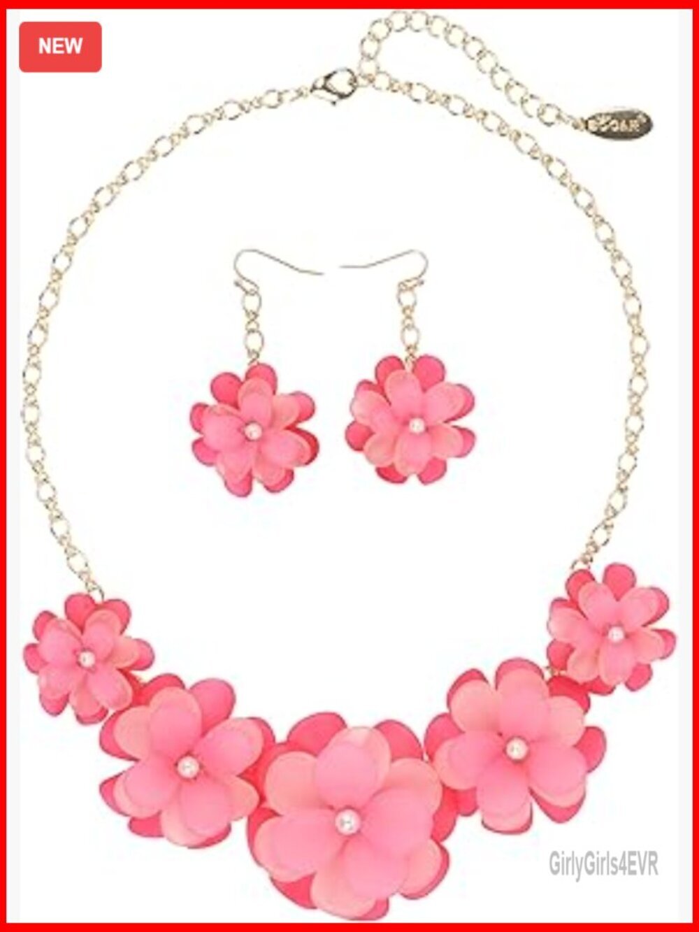 Floral Statement Choker Necklace and Earrings Set, Handmade Acrylic Pearl